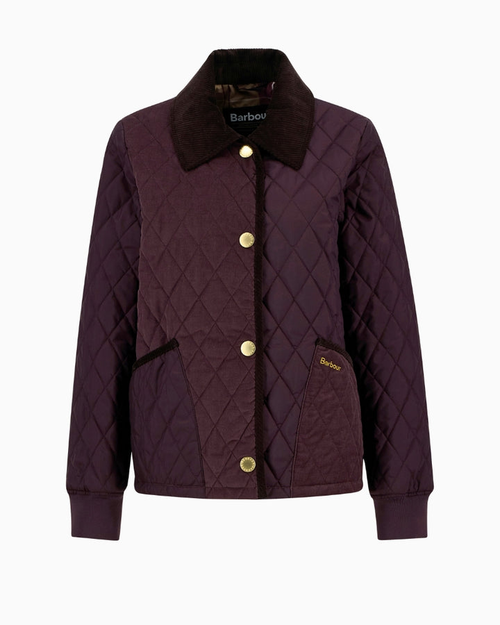 Full front lay view of Barbour Marla Quilted Jacket in cherry