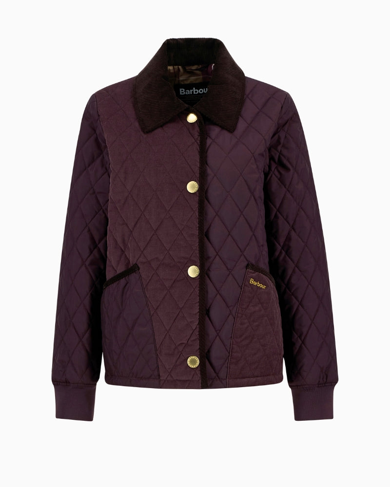 Full front lay view of Barbour Marla Quilted Jacket in cherry