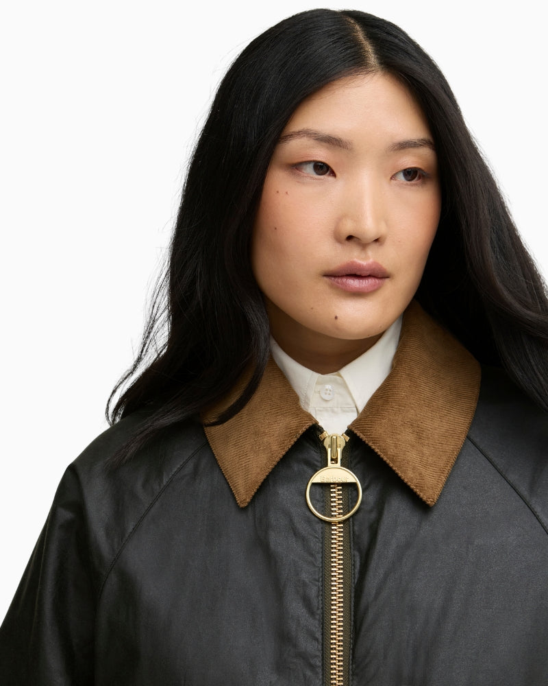 Barbour Marron wax jacket olive collar detail – Áines Boutique