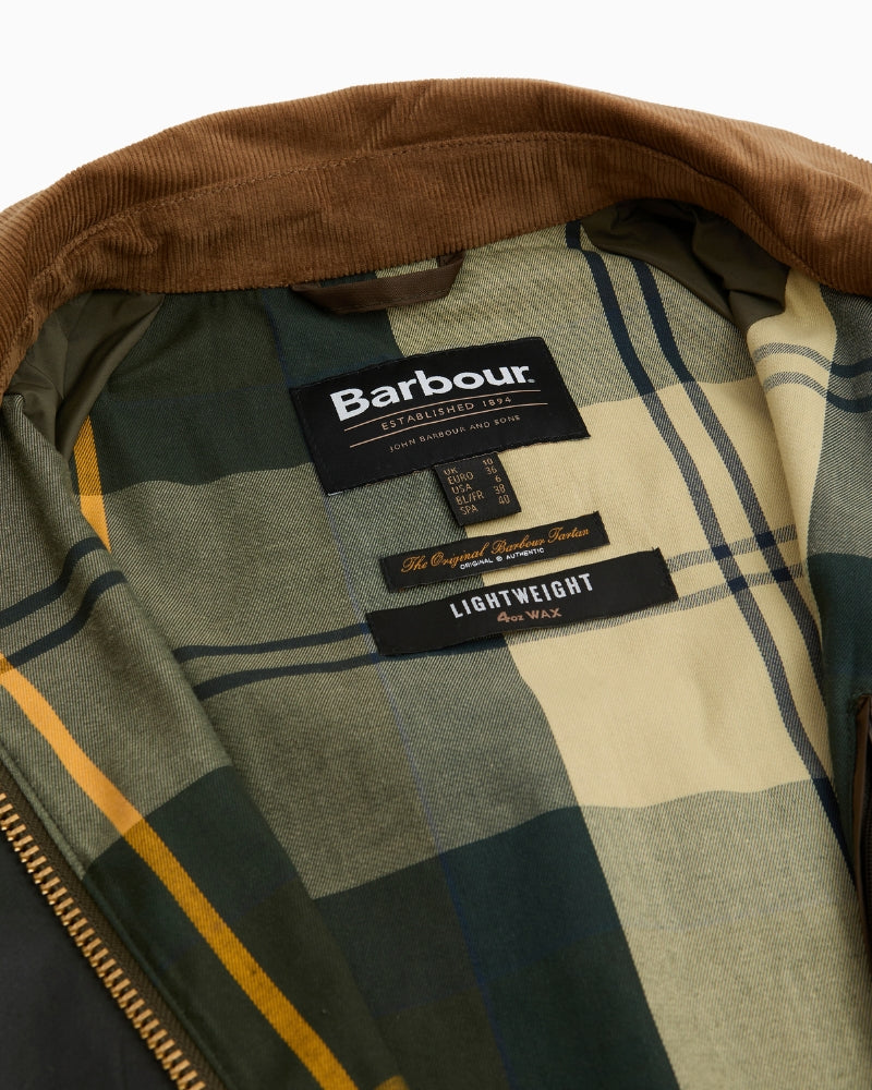 Barbour Marron wax jacket olive inner view – Áines Boutique