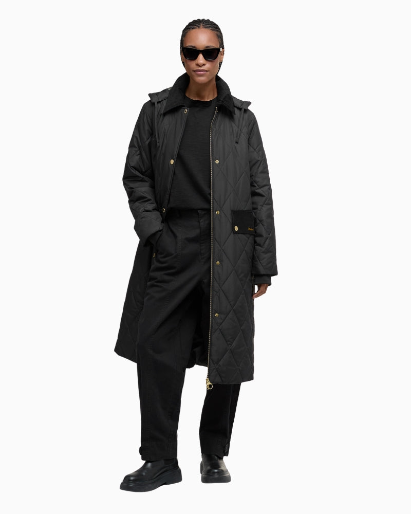 Barbour Meredith Quilted Jacket in Black with detachable hood