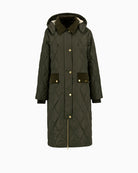 Full view of Barbour Meredith quilted jacket in olive with full zip