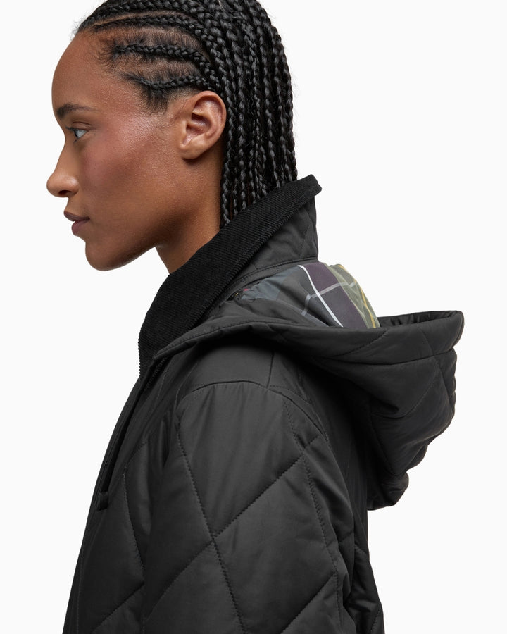 Side view of Barbour Meredith jacket showing detachable hood