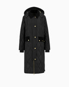 Full-length view of Barbour quilted coat with elegant silhouette