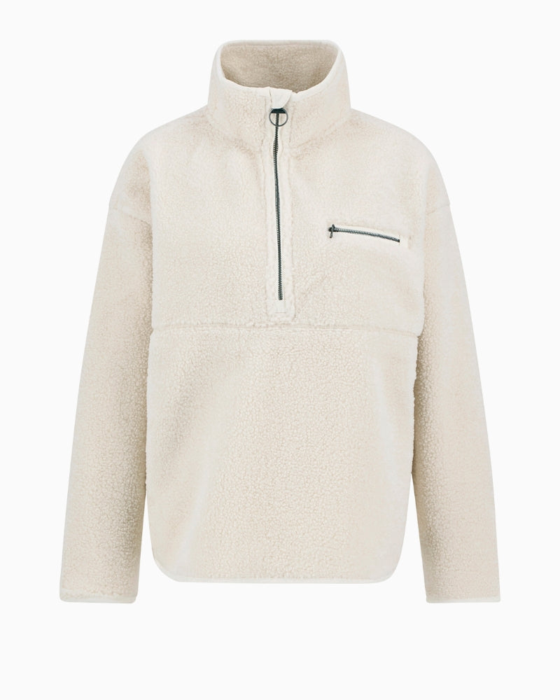Front lay view of Barbour Mersea fleece highlighting soft polar fleece texture and long sleeves