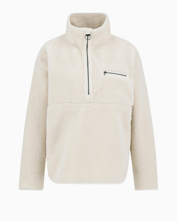 Front lay view of Barbour Mersea fleece highlighting soft polar fleece texture and long sleeves