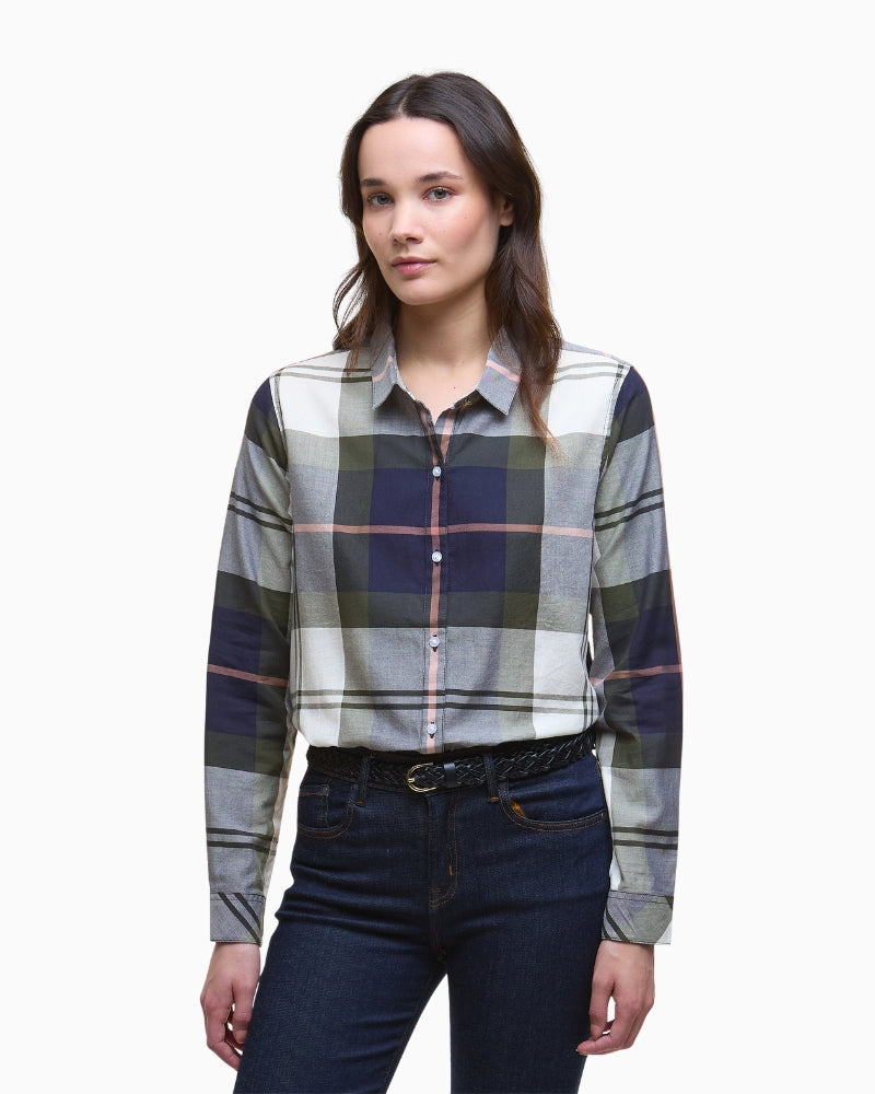 Barbour Moorland Shirt in navy/pink tartan – front view