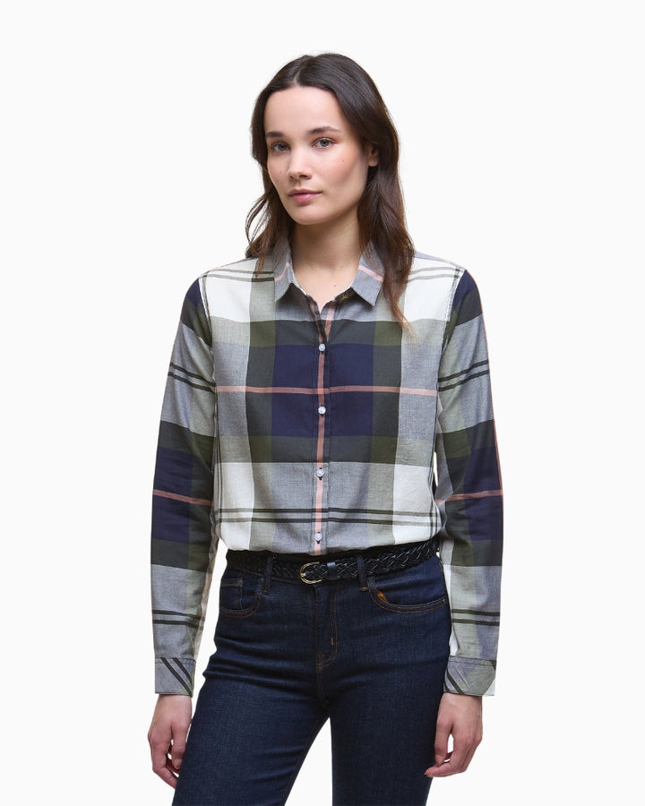 Barbour Moorland Shirt in navy/pink tartan – front view