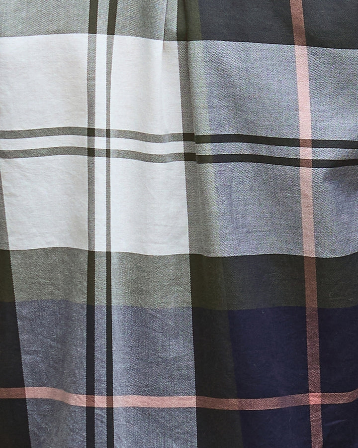 Navy and pink tartan fabric detail