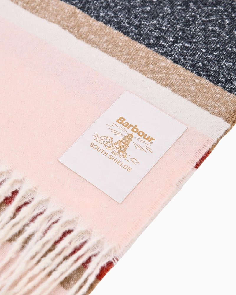 Close-up of logo of Barbour Paige Striped Scarf 