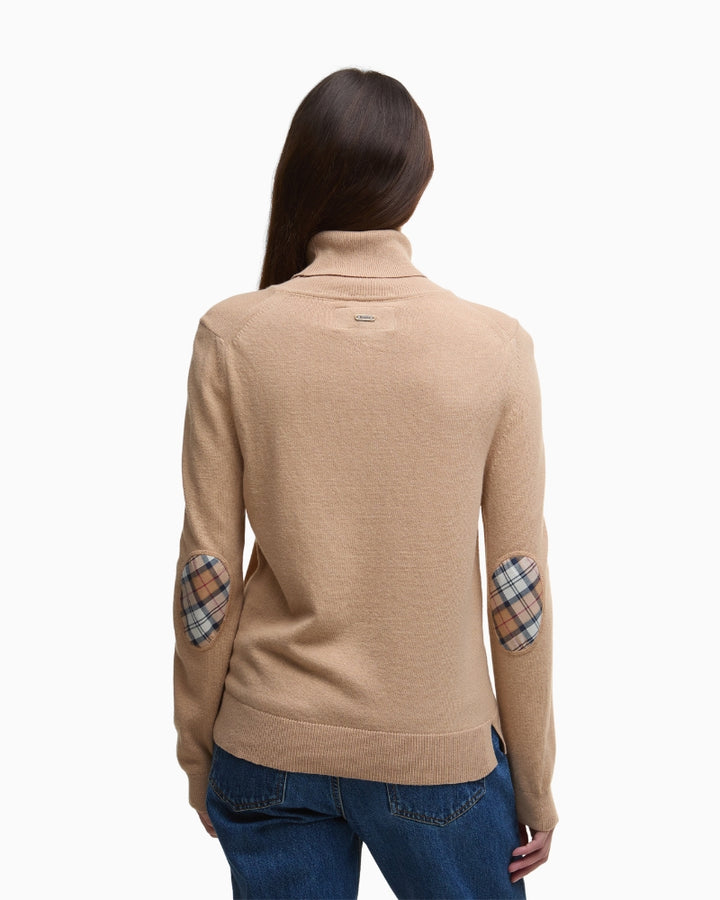Back view of Barbour Pendle Knit with subtle logo badge at centre back and clean hem