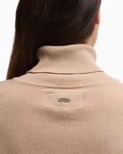 Barbour label detail stitched into back neckline of Pale Camel knit jumper