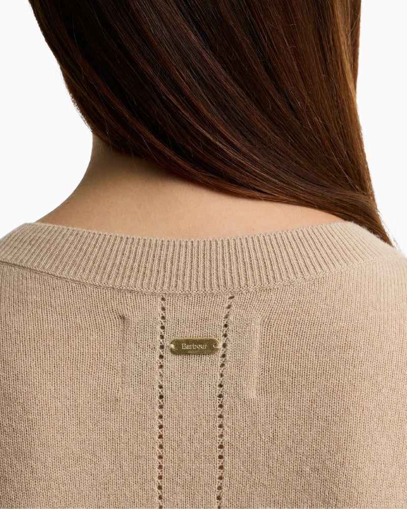Barbour Penny Jumper Beige back neck logo detail