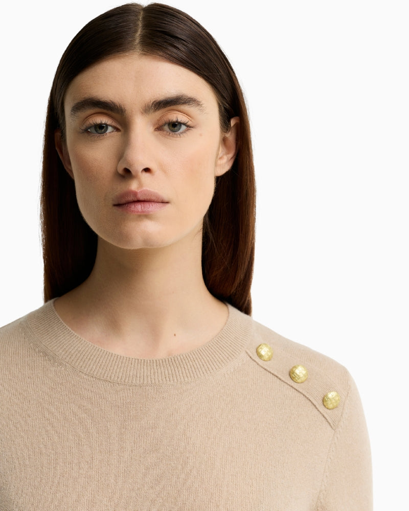 Barbour Penny Jumper Beige shoulder button detail