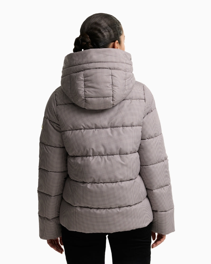 Barbour Printed Brantley Puffer Jacket in brown and cream back view
