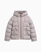Barbour Printed Brantley Puffer Jacket in brown and cream check detail