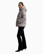 Barbour Printed Brantley Puffer Jacket in brown and cream side view