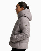 Barbour Printed Brantley Puffer Jacket in brown and cream side view