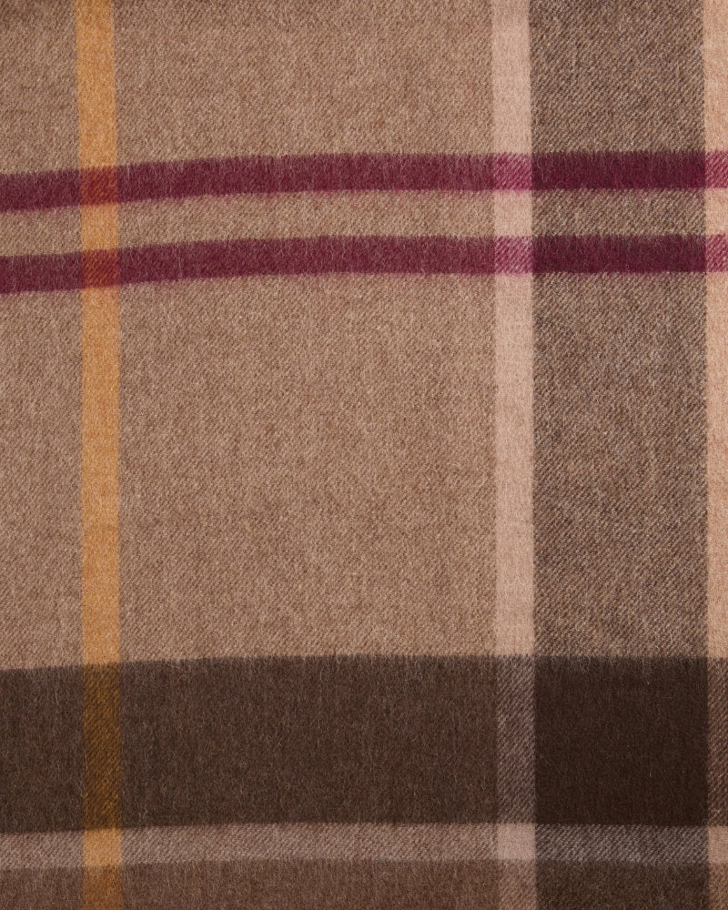 Barbour Rosefeild scarf folded showing full tartan pattern and fringe finish