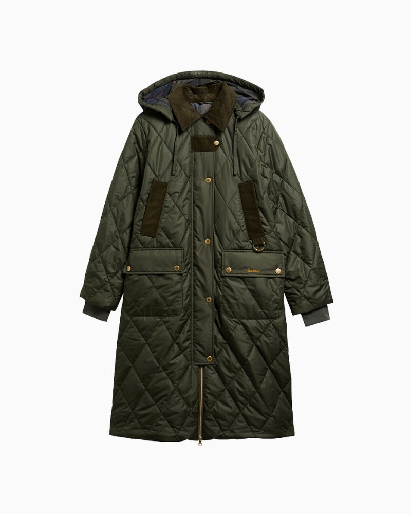 Barbour Rudson Quilted Jacket in olive front view flat lay