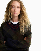 Barbour Shae Jumper Navy Green V-neck detail
