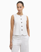 Barbour Sloane striped waistcoat white dark navy stripe front view on model