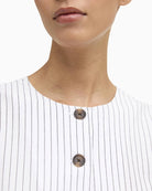 Barbour Sloane striped waistcoat white navy stripe button detail close-up