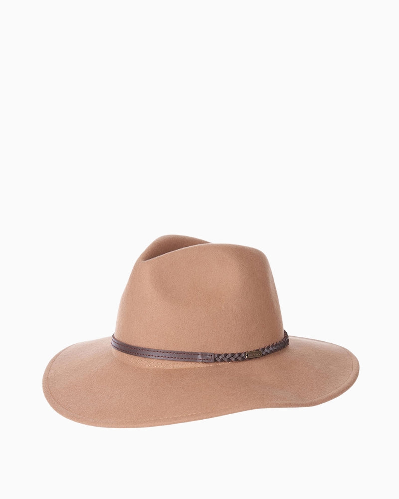 Barbour Tack Fedora in camel wool felt with leather belt trim