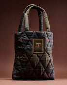 Barbour Tartan Arlene Quilted Tote in Tartan front logo patch detail