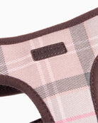 Close-up of Barbour Pink Tartan Dog Harness showing tartan detail