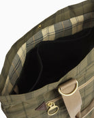 Barbour Transport Carry-All Tote Bag dusky green tartan inner detail