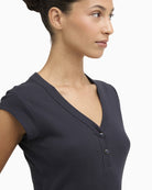 Barbour Verona ribbed T-shirt dark navy Henley button detail