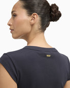 Barbour Verona ribbed T-shirt dark navy back neckline close-up