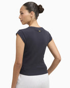 Barbour Verona ribbed T-shirt dark navy back view on model