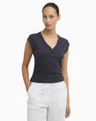Barbour Verona ribbed T-shirt dark navy front view on model