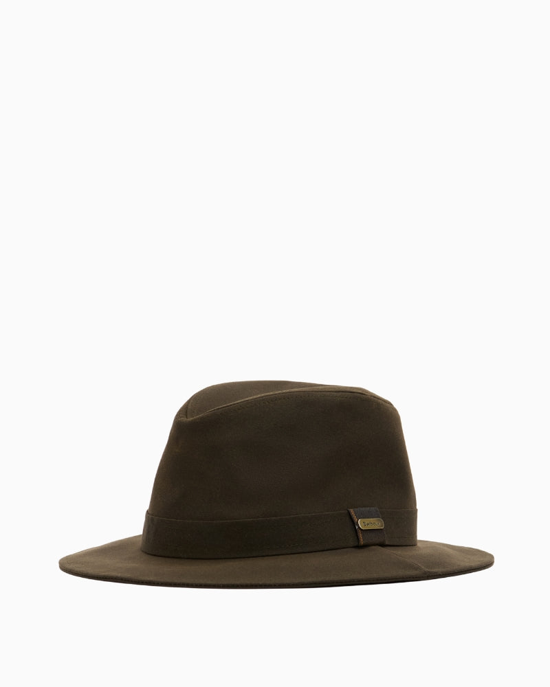 Barbour Vintage Wax Bushman Hat in Olive front view