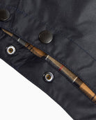 Barbour Waxed Cotton Hood in navy brim detail