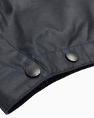 Barbour Waxed Cotton Hood in navy button detail
