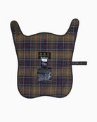 Olive Barbour Waxed Dog Coat with tartan lining and cord collar