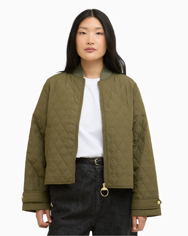 Barbour Whillan quilted jacket green, front detail view – Áines Boutique