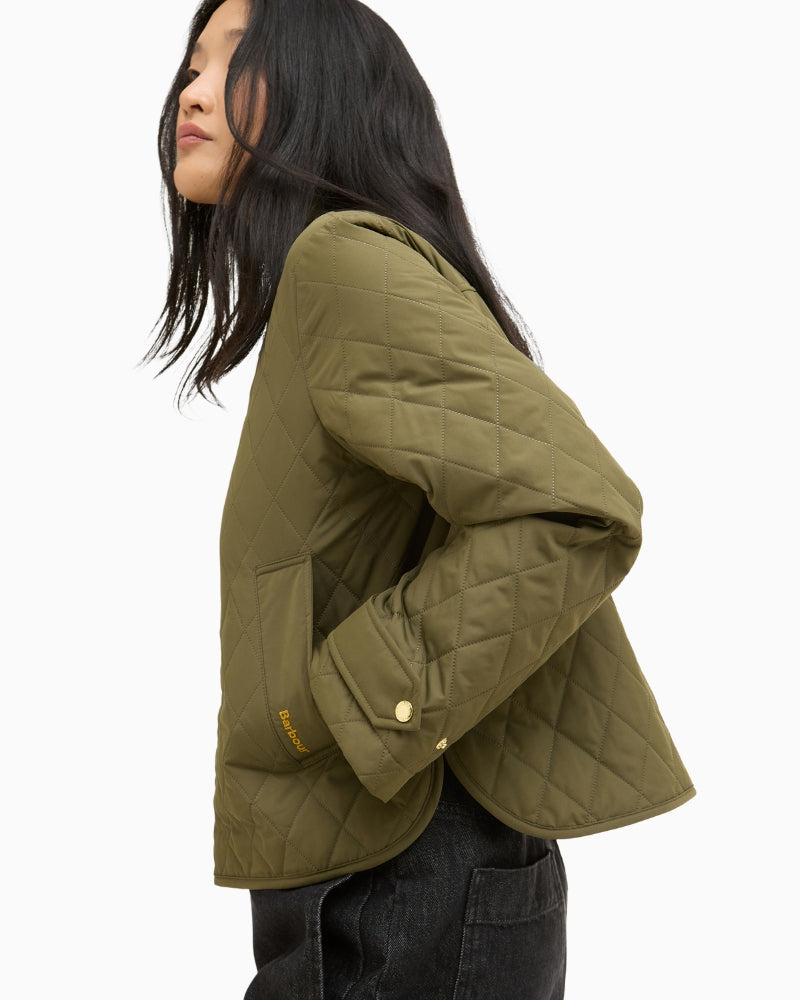 Barbour Whillan quilted jacket green, side view – Áines Boutique
