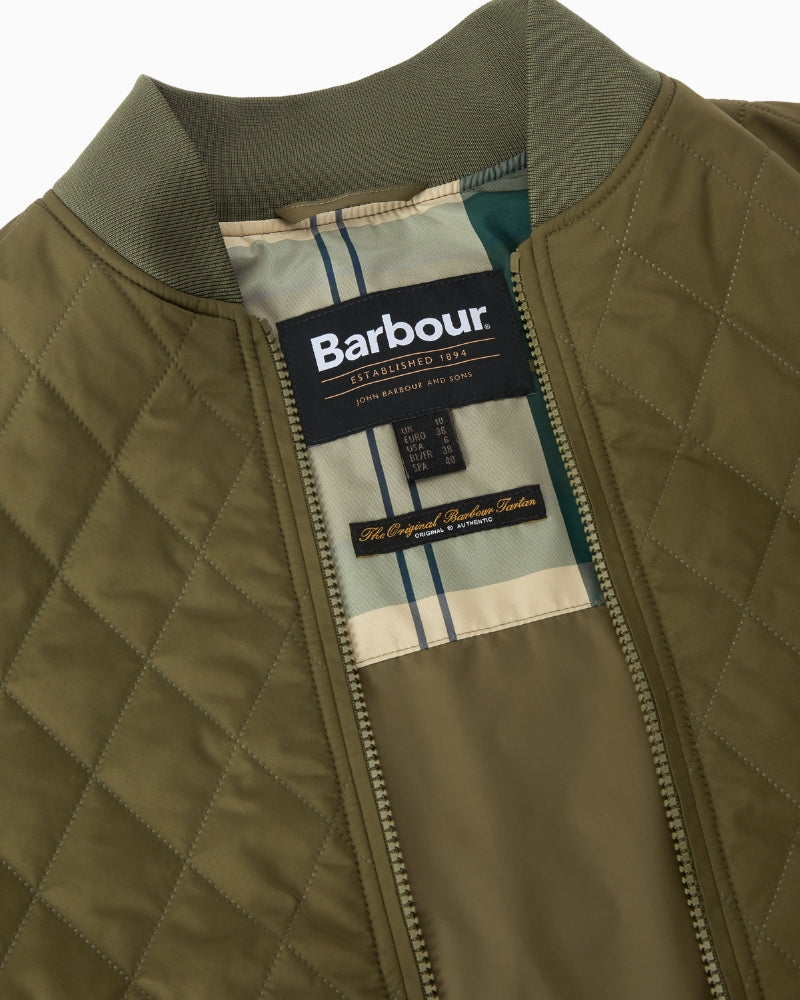 Barbour Whillan quilted jacket green, inner detail view – Áines Boutique