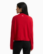 Barbour Woodhouse Cashmere Cardigan in Red back view on model