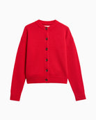Barbour Woodhouse Cashmere Cardigan in Red front view flat lay