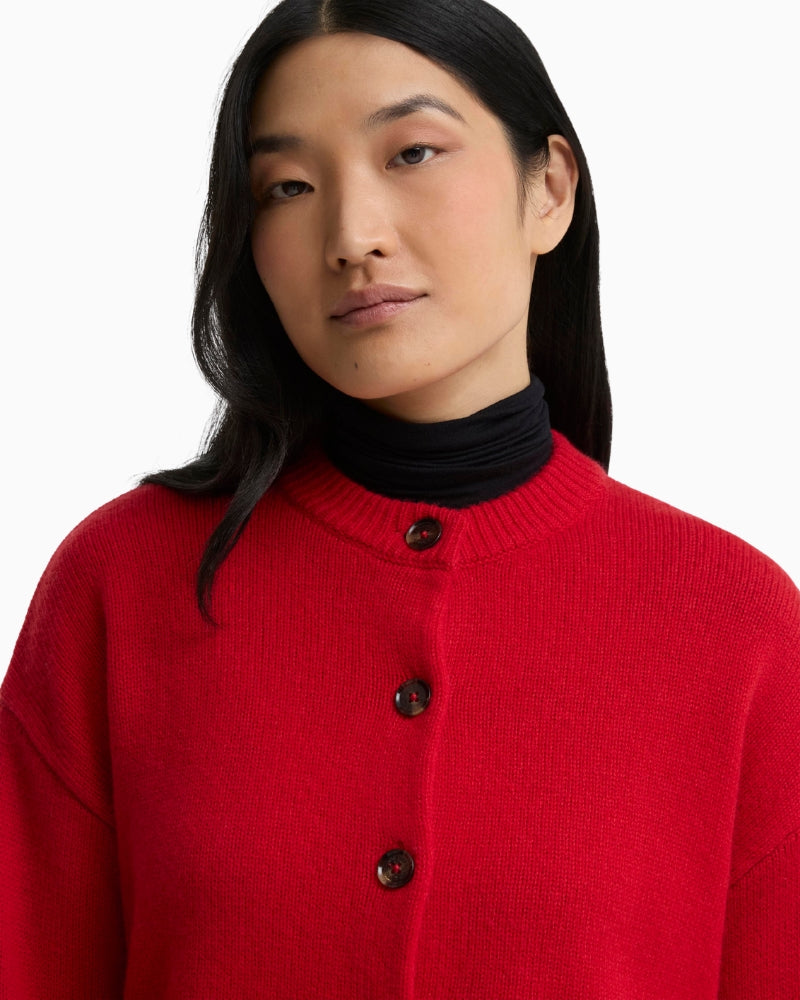 Barbour Woodhouse Cashmere Cardigan in Red neckline and collar detail