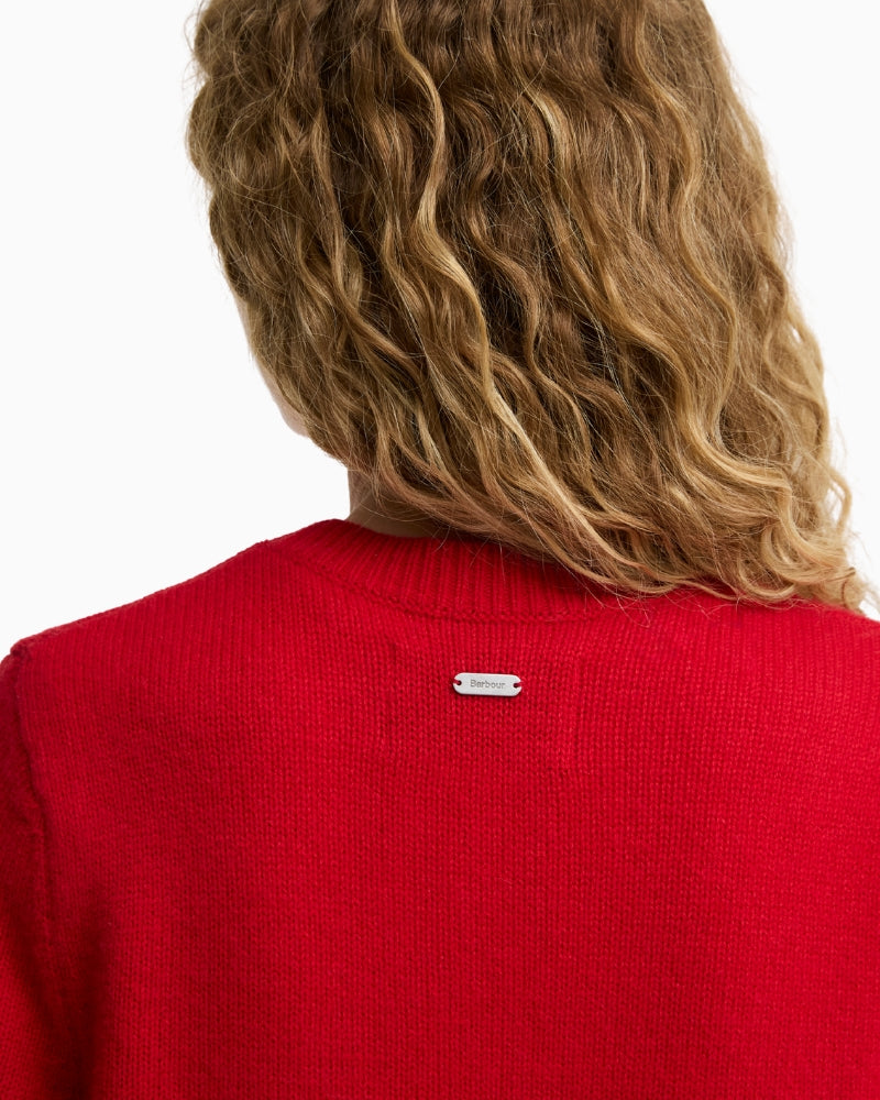Barbour Woodhouse Cashmere Jumper Red back neck with Barbour metal badge