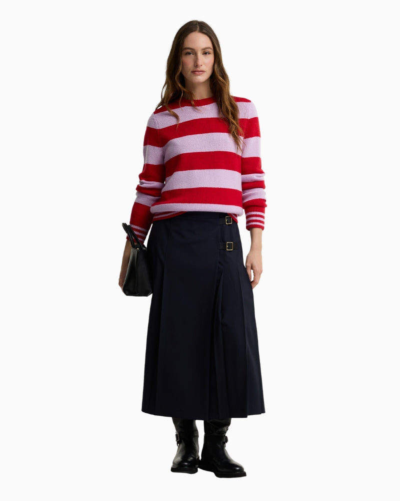 Barbour Woodhouse Striped Cashmere Jumper in Red Stripe full outfit view
