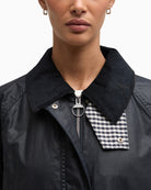 Barbour Wren wax jacket navy zip and stud fastening