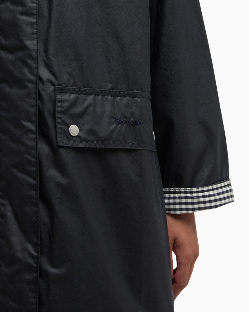 Barbour Wren wax jacket navy pocket detail – Áines Boutique