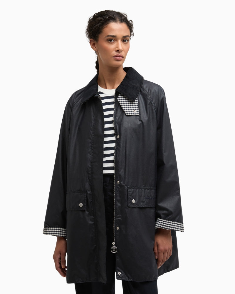 Barbour Wren wax jacket navy front view – Áines Boutique